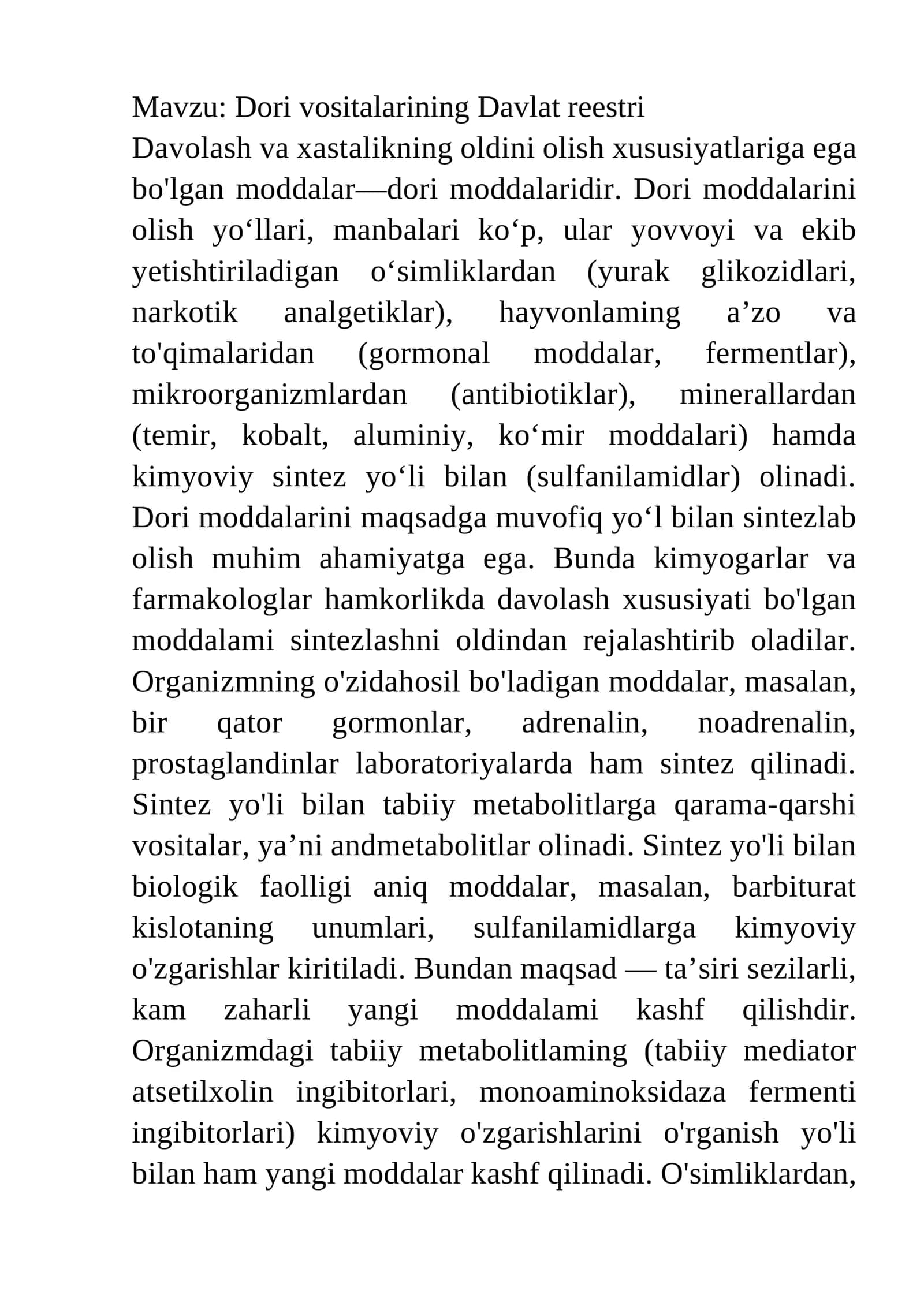 Dori vositalarining Davlat reestri 1