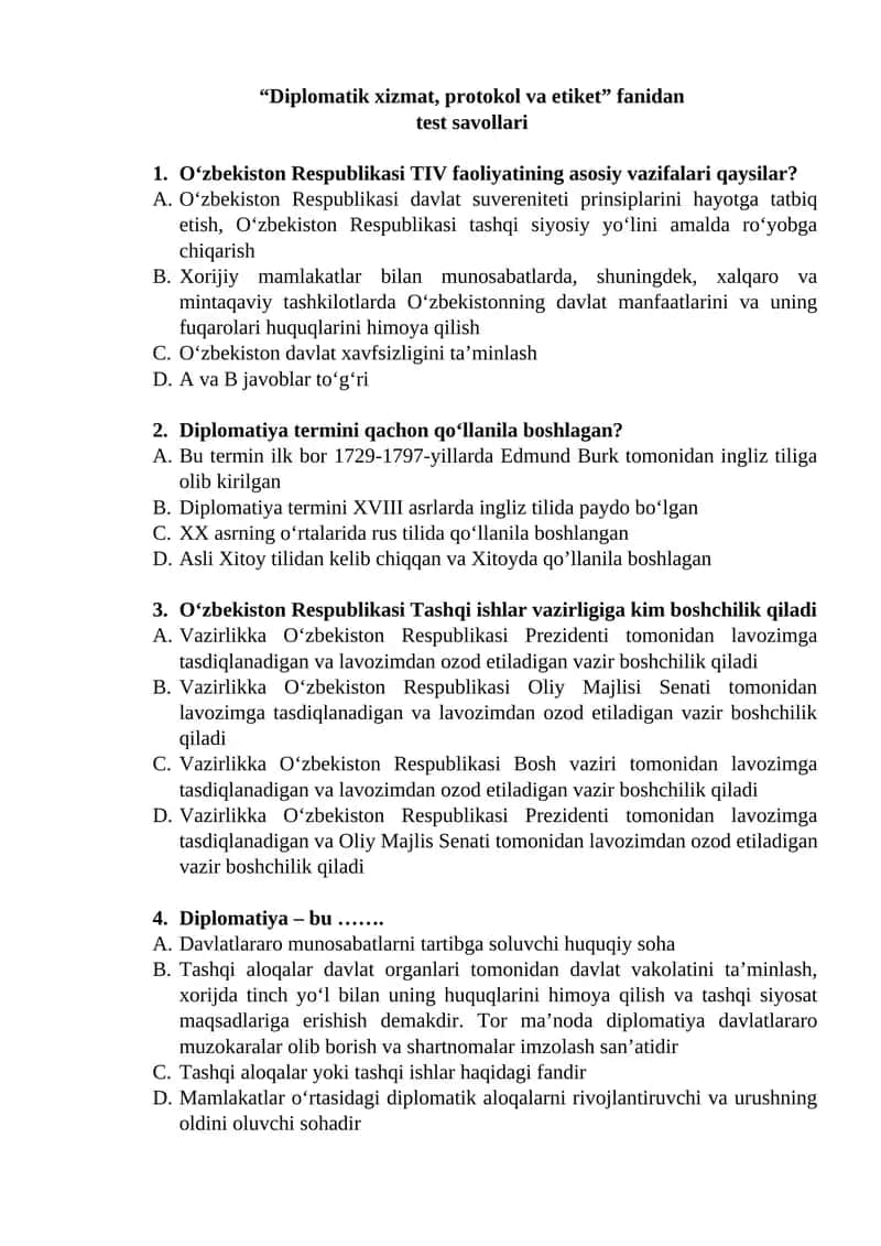 Diplomatik xizmat, protokol va etiket 1