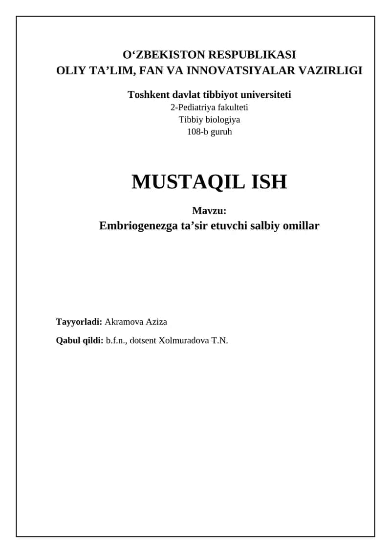 Embriogenezga Salbiy Ta'sir Etuvchi Omillar 1