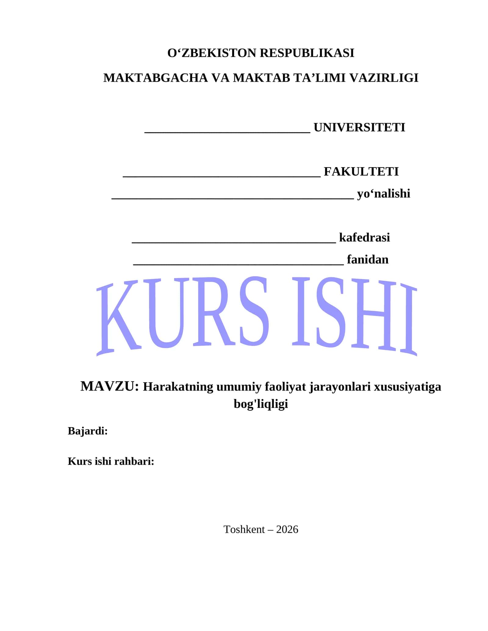 Harakatning umumiy faoliyat jarayonlari xususiyatiga bog'liqligi 1