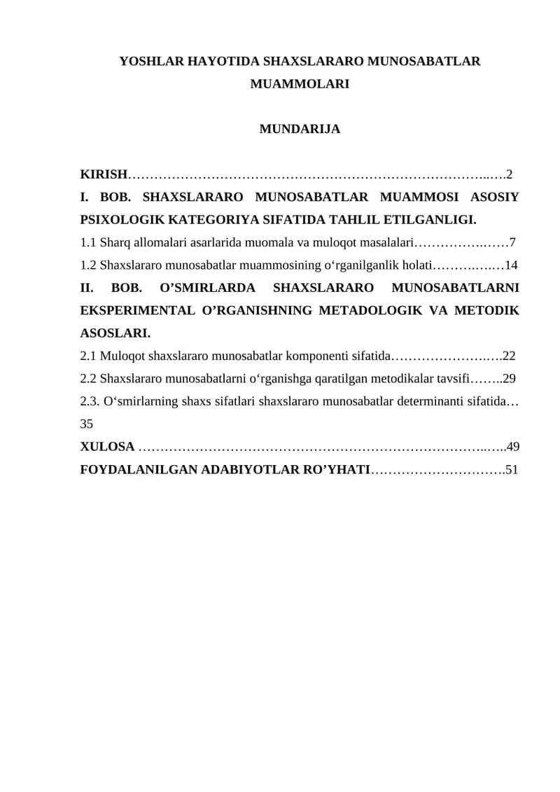 YOSHLAR HAYOTIDA SHAXSLARARO MUNOSABATLAR MUAMMOLARI 1