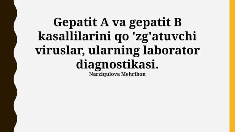 Gepatit A va B viruslari: Etiologiya, Epidemiologiya va Klinik ko'rinishlar 1