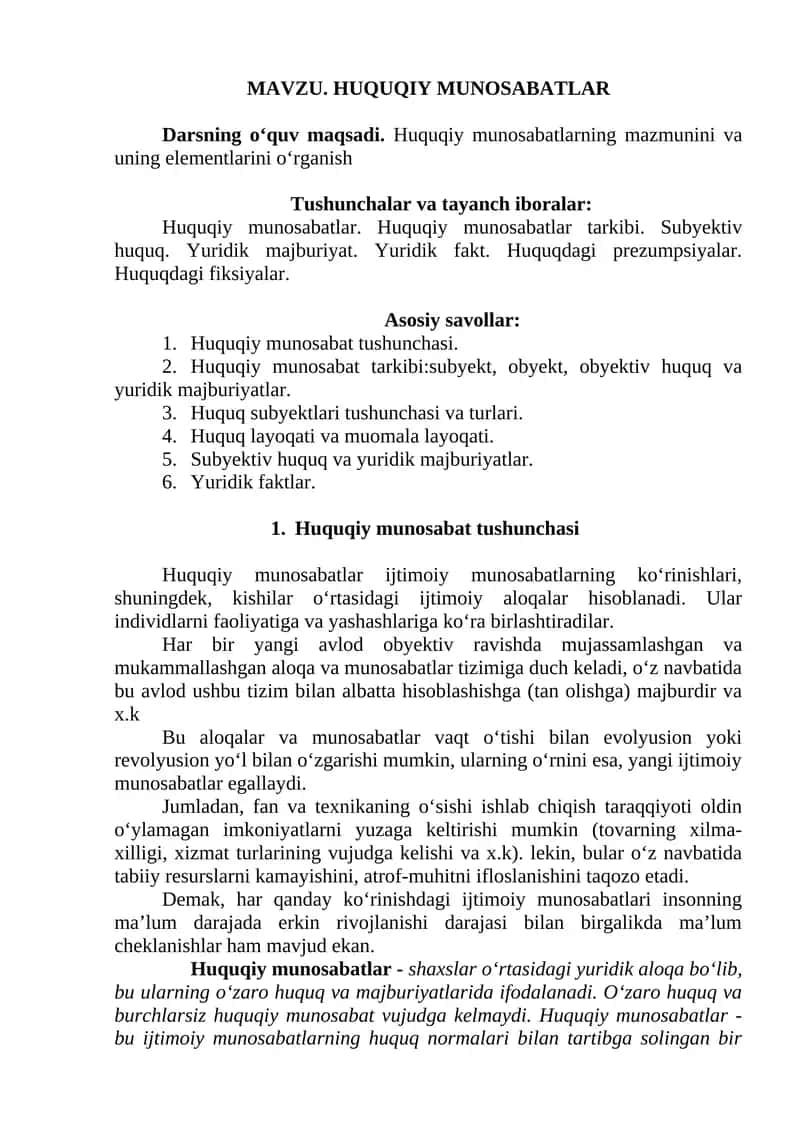 HUQUQIY MUNOSABATLAR 1