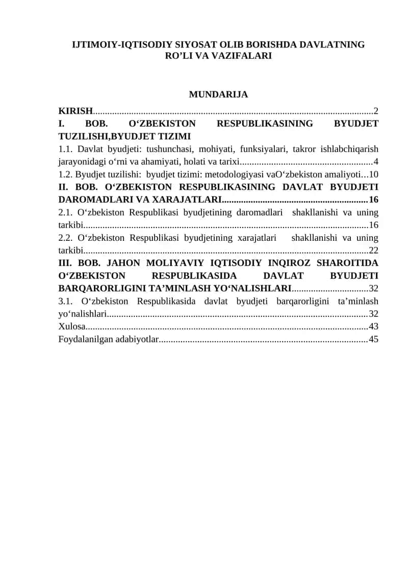 IJTIMOIY-IQTISODIY SIYOSAT OLIB BORISHDA DAVLATNING ROʼLI VA VAZIFALARI 1