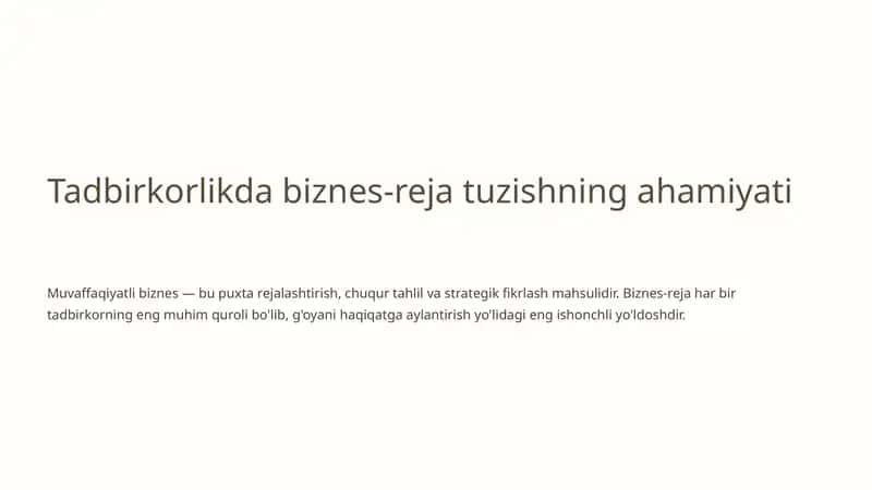 Biznes-reja tuzishning ahamiyati 1