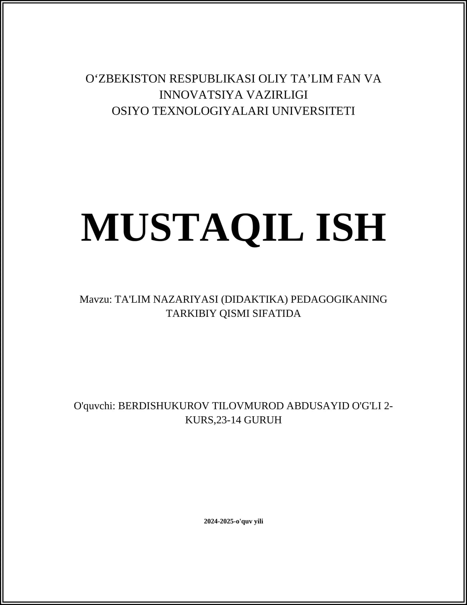 TA'LIM NAZARIYASI (DIDAKTIKA) PEDAGOGIKANING TARKIBIY QISMI SIFATIDA 1