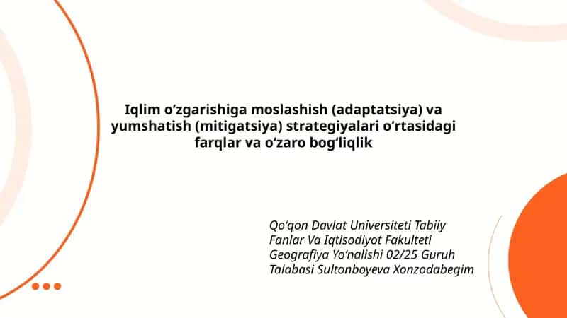 Iqlim oʻzgarishiga moslashish va yumshatish strategiyalari 1