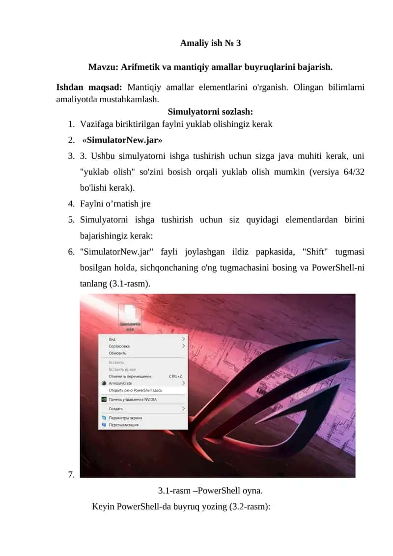 Arifmetik va mantiqiy amallar buyruqlarini bajarish 1