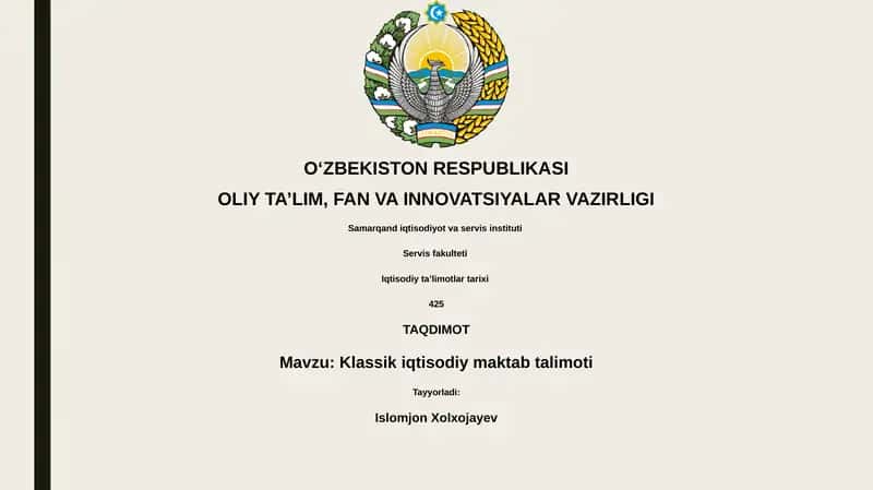 Klassik iqtisodiy maktab talimoti 1