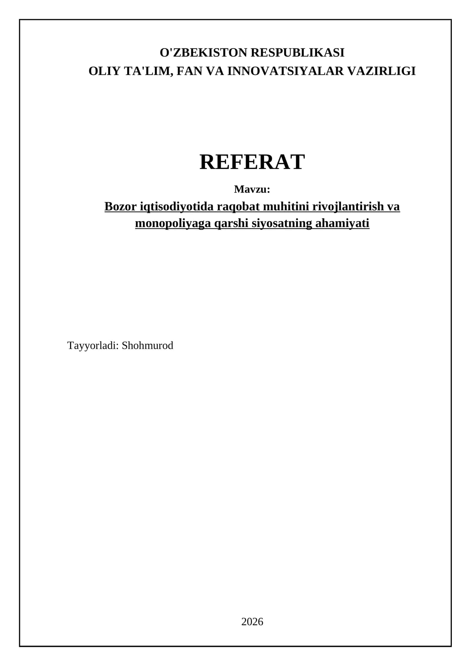 Bozor iqtisodiyotida raqobatning iqtisodiy o'sishga ta'siri 1