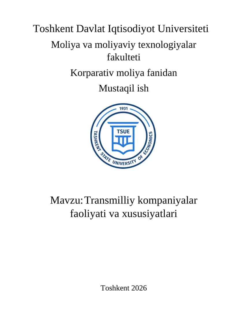 Transmilliy kompaniyalar faoliyati va xususiyatlari 1