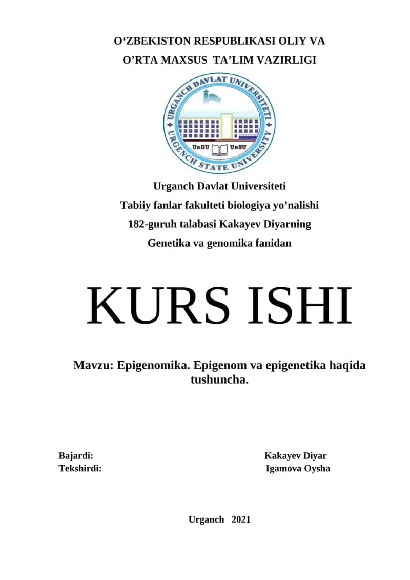Epigenomika. Epigenom va epigenetika haqida tushuncha 1