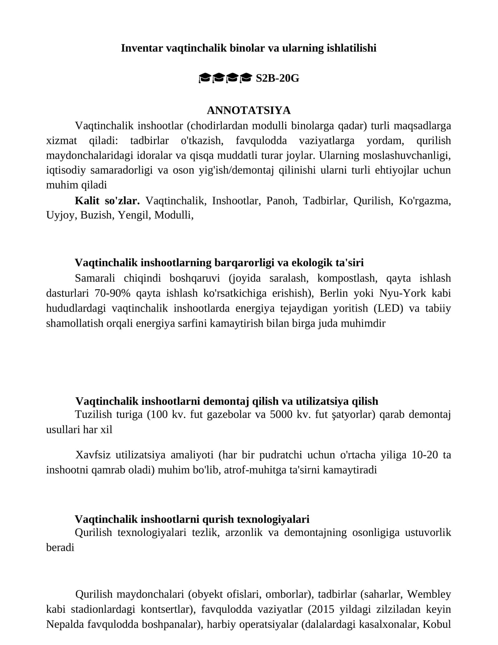 Vaqtinchalik inshootlar (chodirlardan modulli binolarga qadar) 1