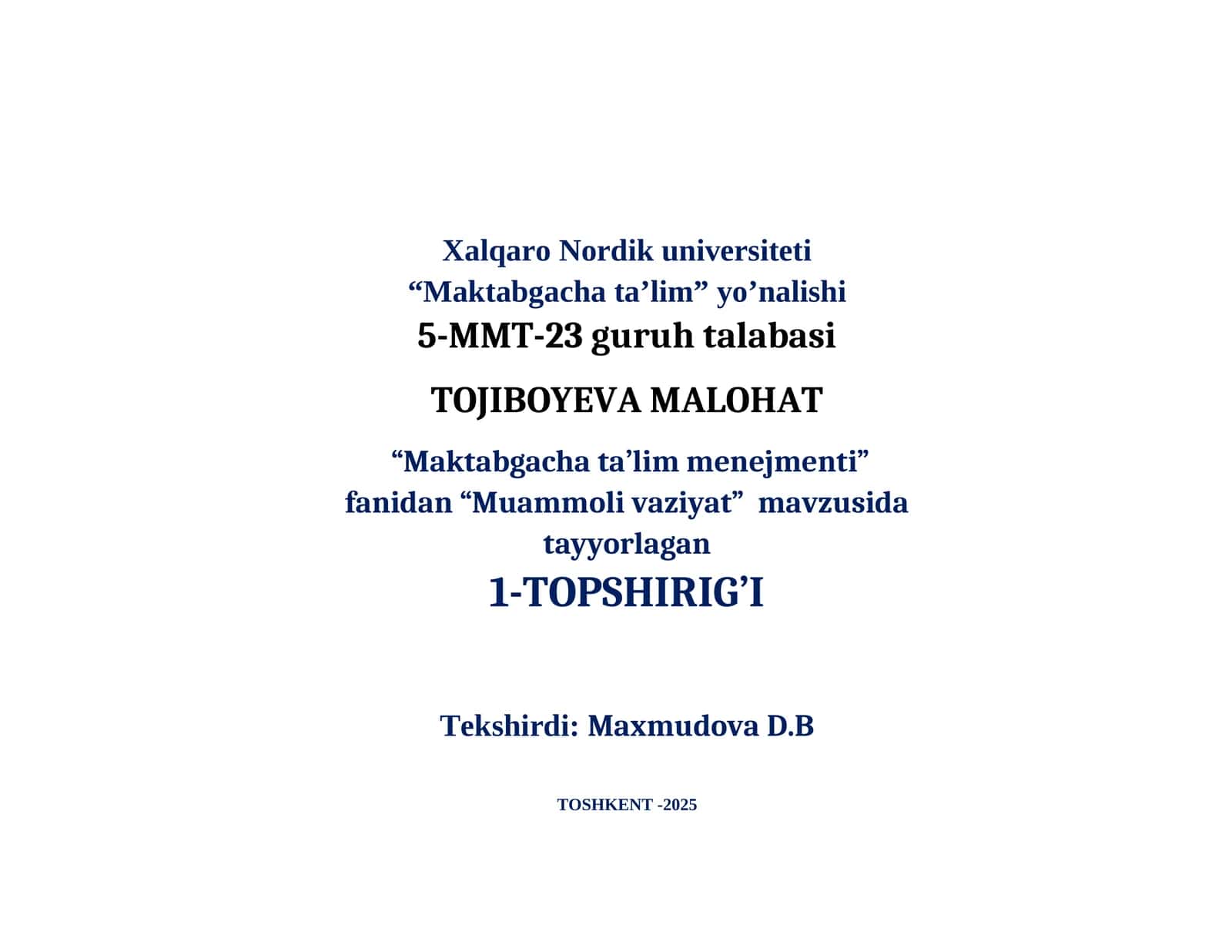 Muammoli vaziyat va javoblar blankasi 1