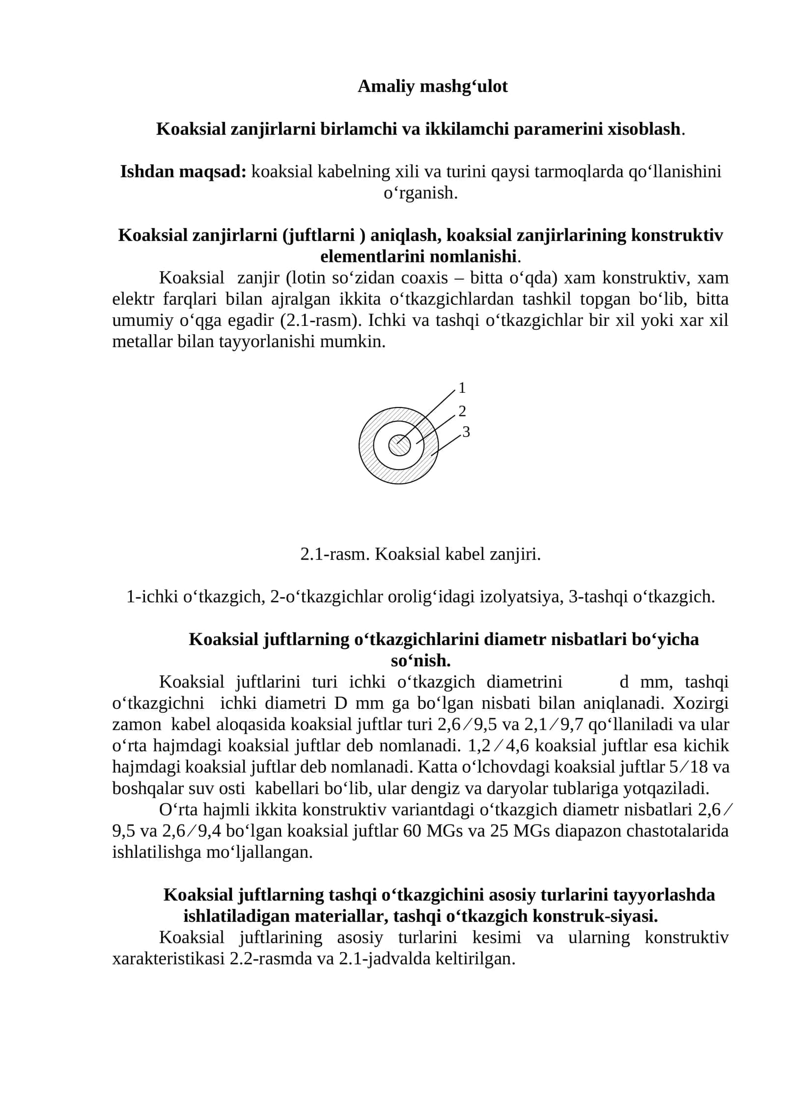 Koaksial zanjirlarni birlamchi va ikkilamchi paramerini xisoblash 1