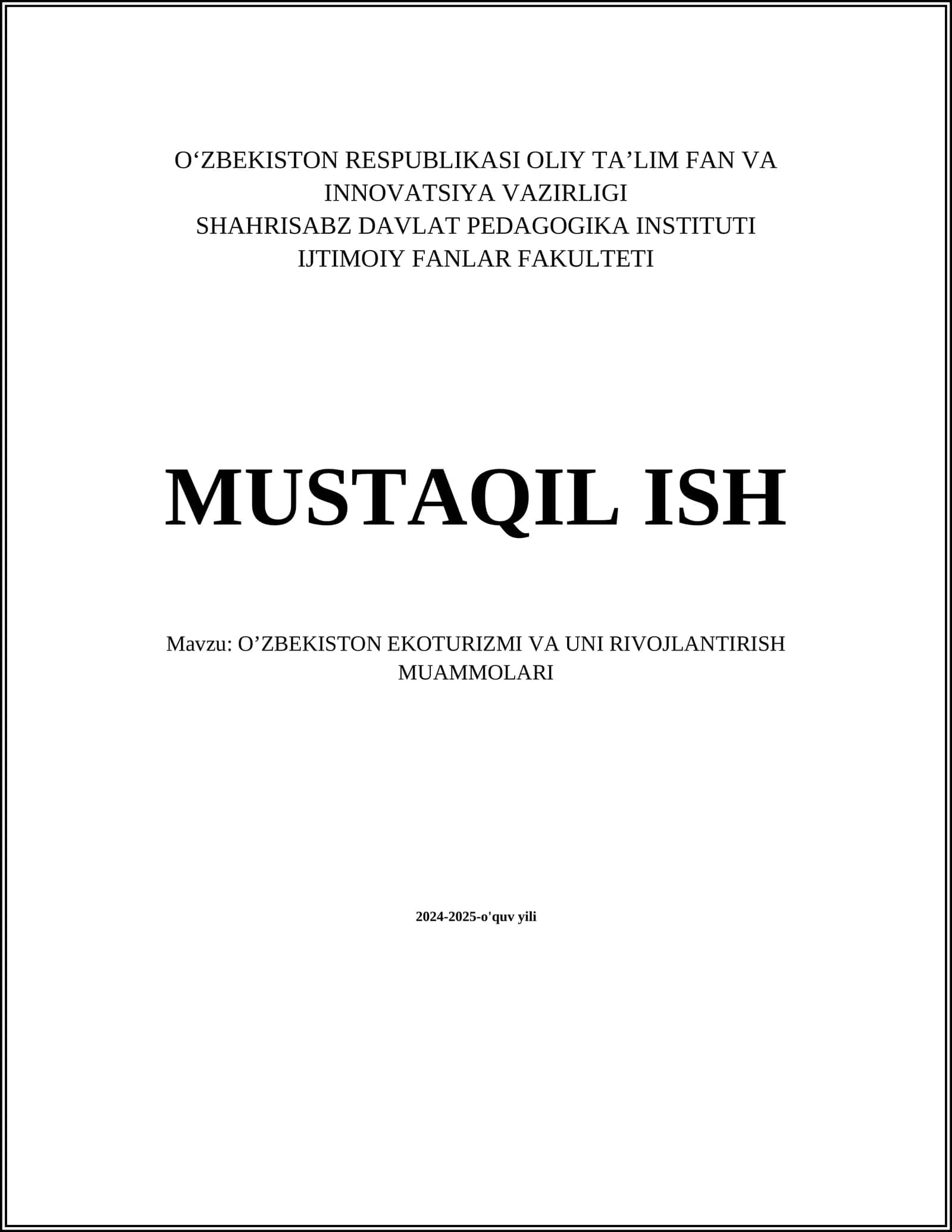 O’ZBEKISTON EKOTURIZMI VA UNI RIVOJLANTIRISH MUAMMOLARI 1