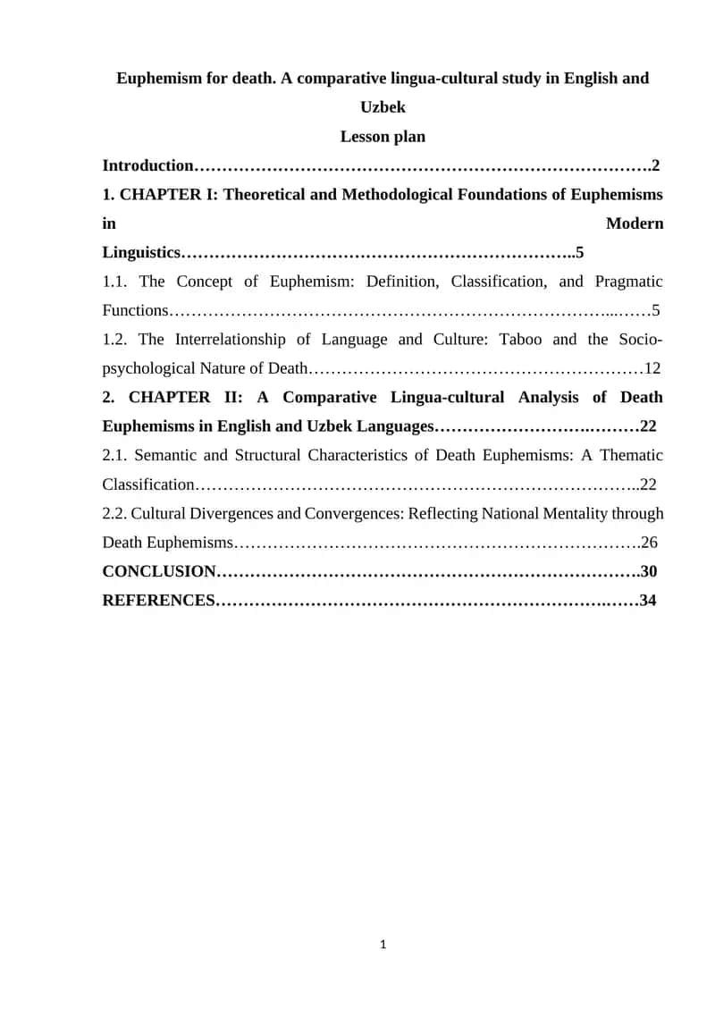 A Comparative Lingua-cultural Study of Death Euphemisms in English and Uzbek 1