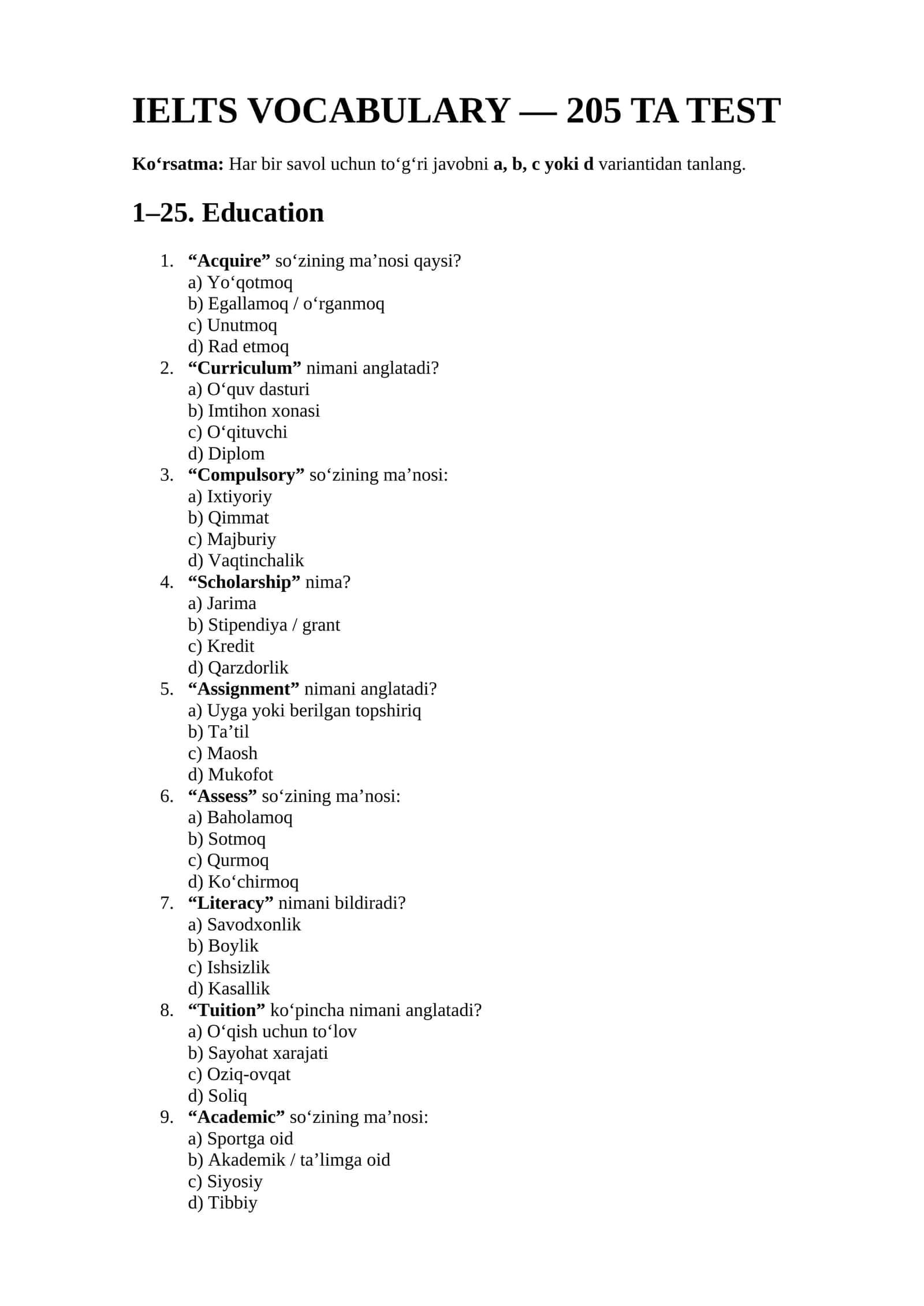 IELTS VOCABULARY — 200 _ TA TEST 1