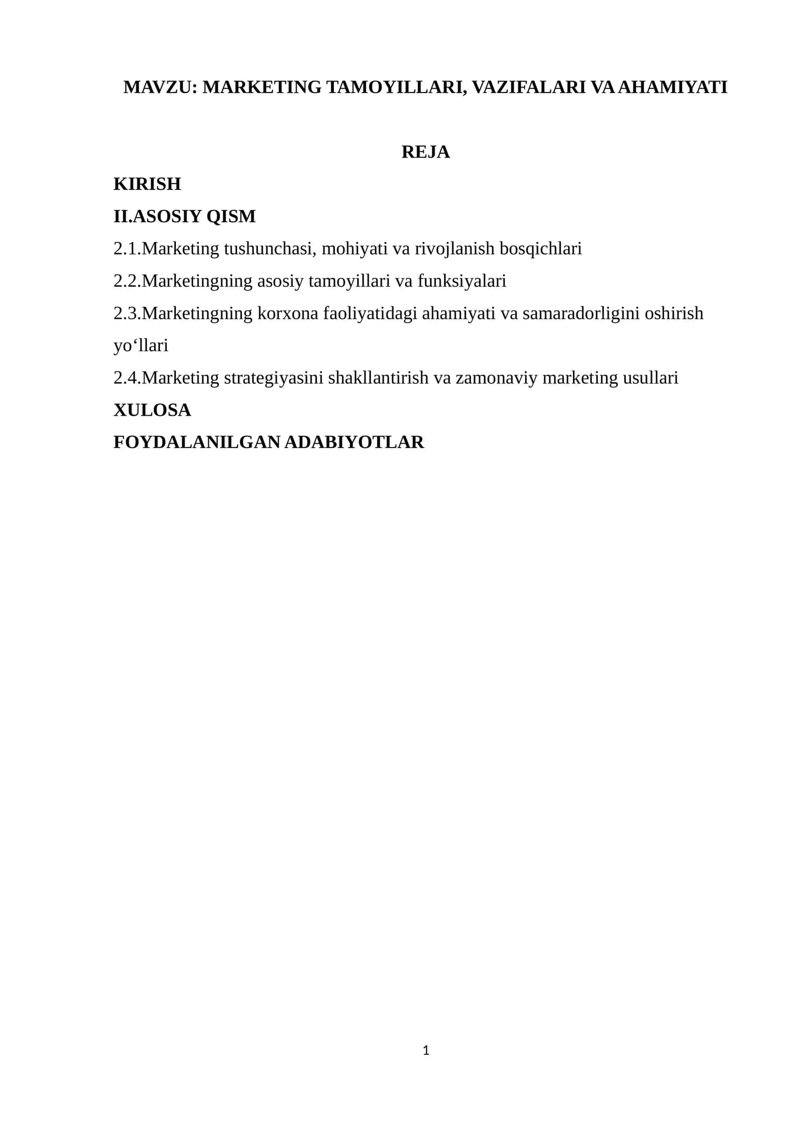 MARKETING TAMOYILLARI, VAZIFALARI VA AHAMIYATI 1