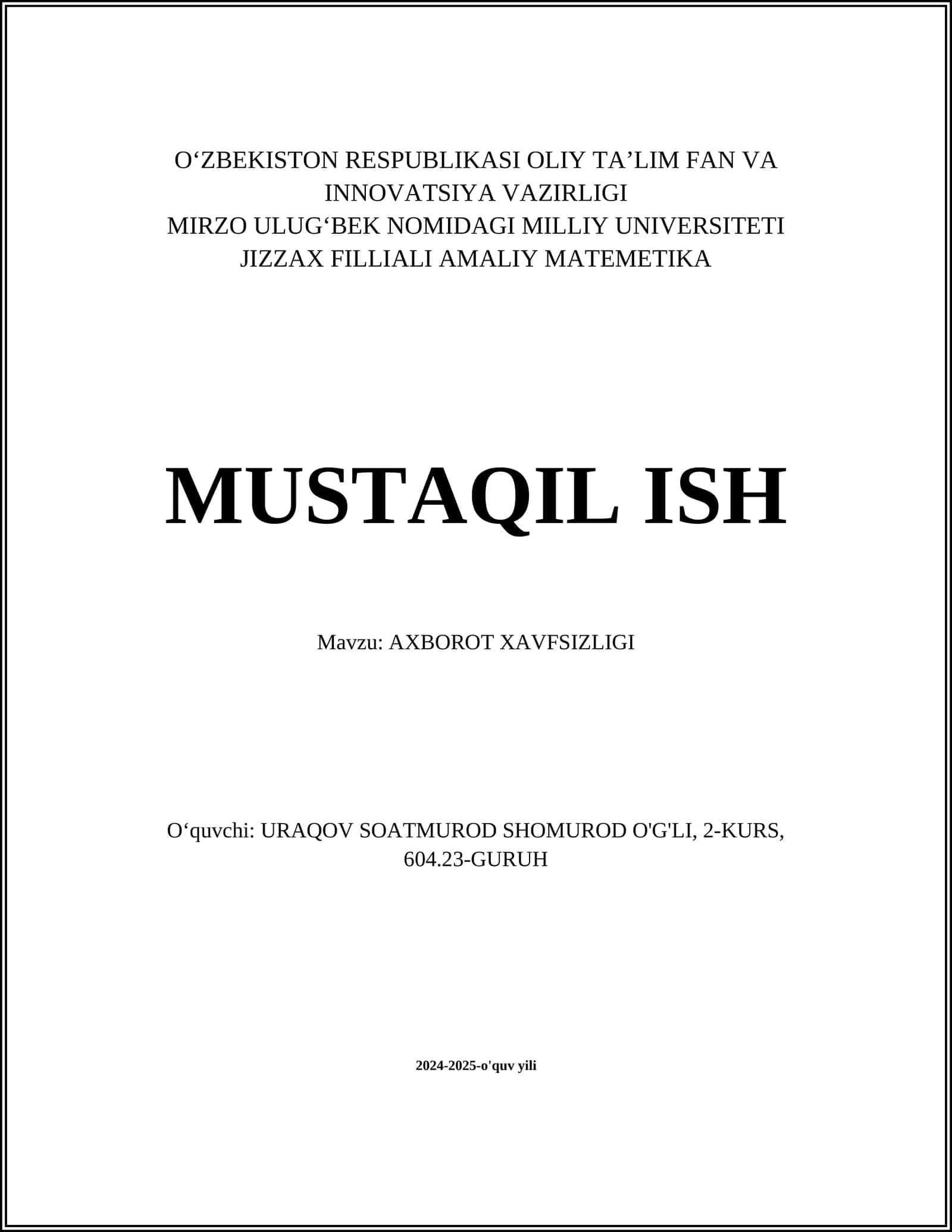 AXBOROT XAVFSIZLIGI 1