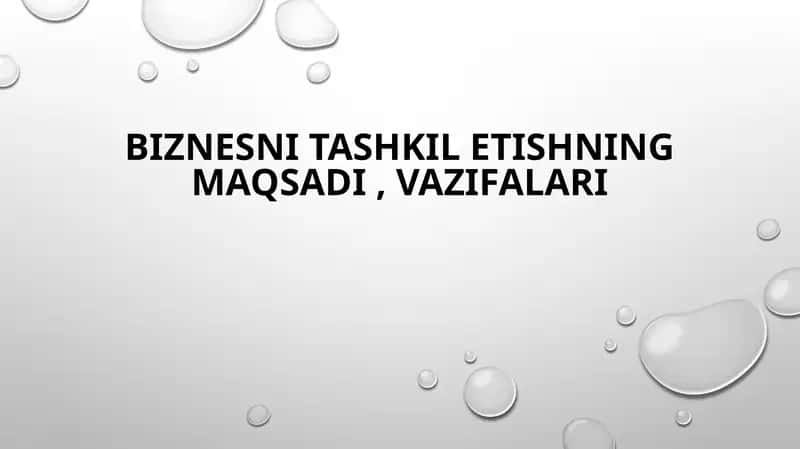 Biznesni TASHKIL ETISHNING MAQSADI , VAZIFALARI 1
