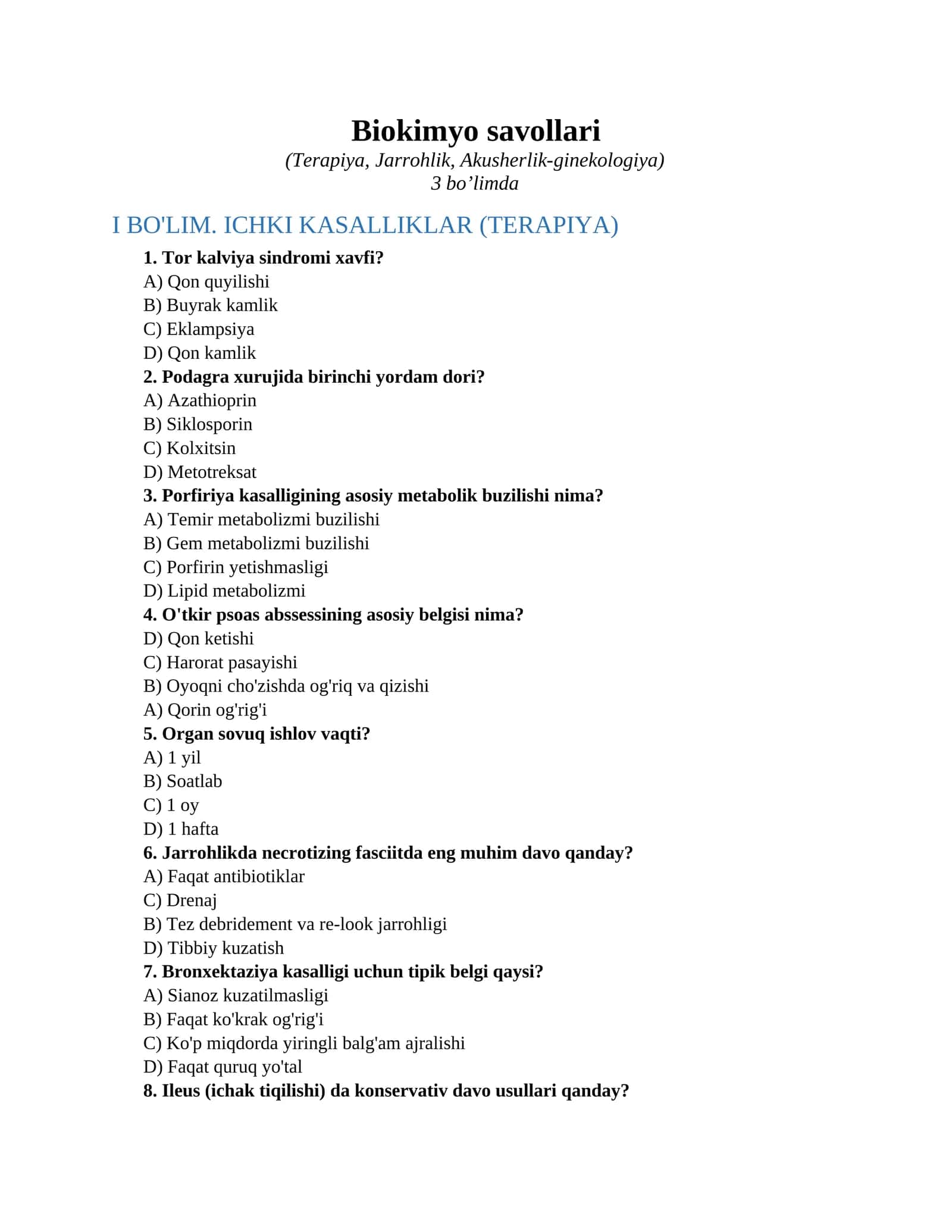 Biokimyo savollari 1