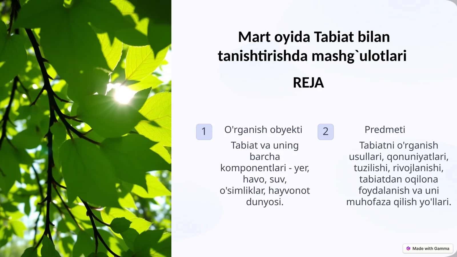 Martoyida Tabiat bilan tanishtirish mashg'ulotlari 1