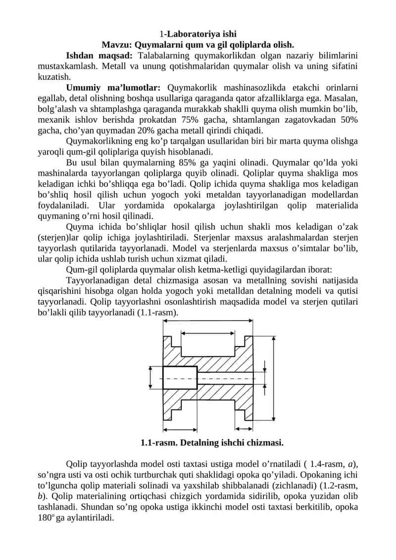 Quymalarni qum va gil qoliplarda olish 1