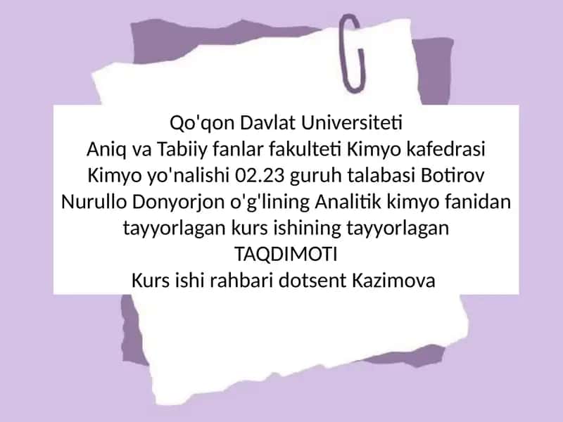 Analitik kimyo kursi 1
