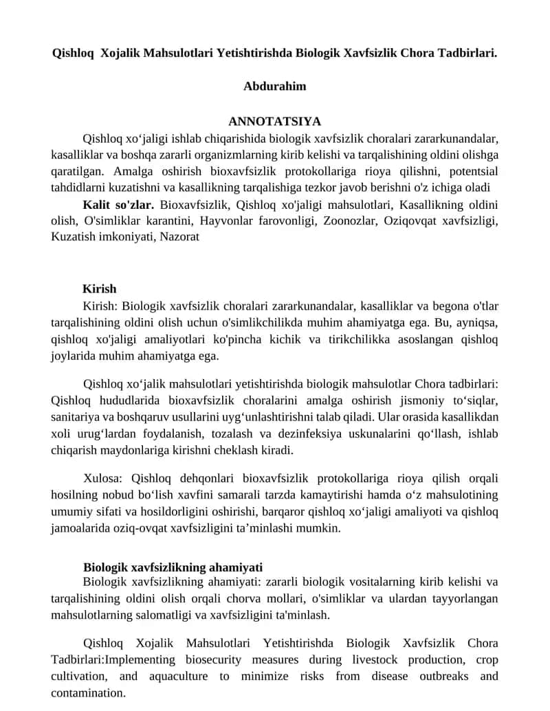 Qishloq Xojalik Mahsulotlari Yetishtirishda Biologik Xavfsizlik Chora Tadbirlari 1