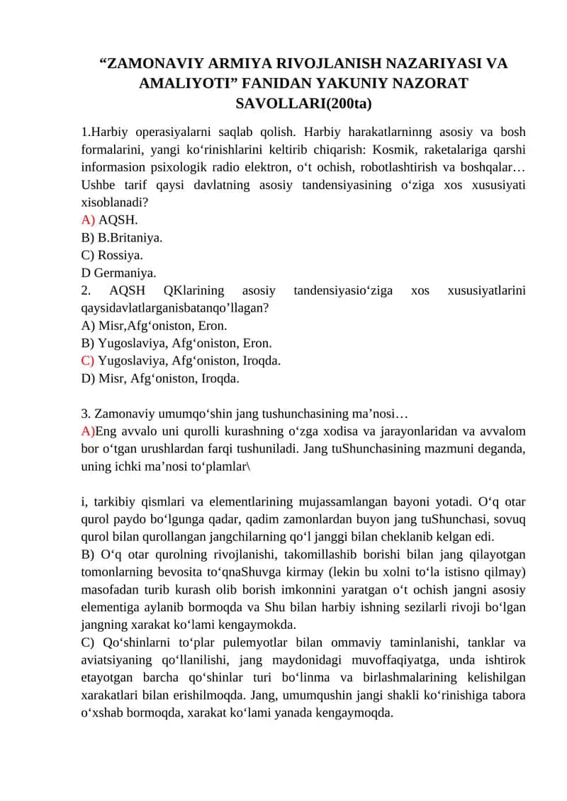 ZAMONAVIY ARMIYA RIVOJLANISH NAZARIYASI VA AMALIYOTI 1