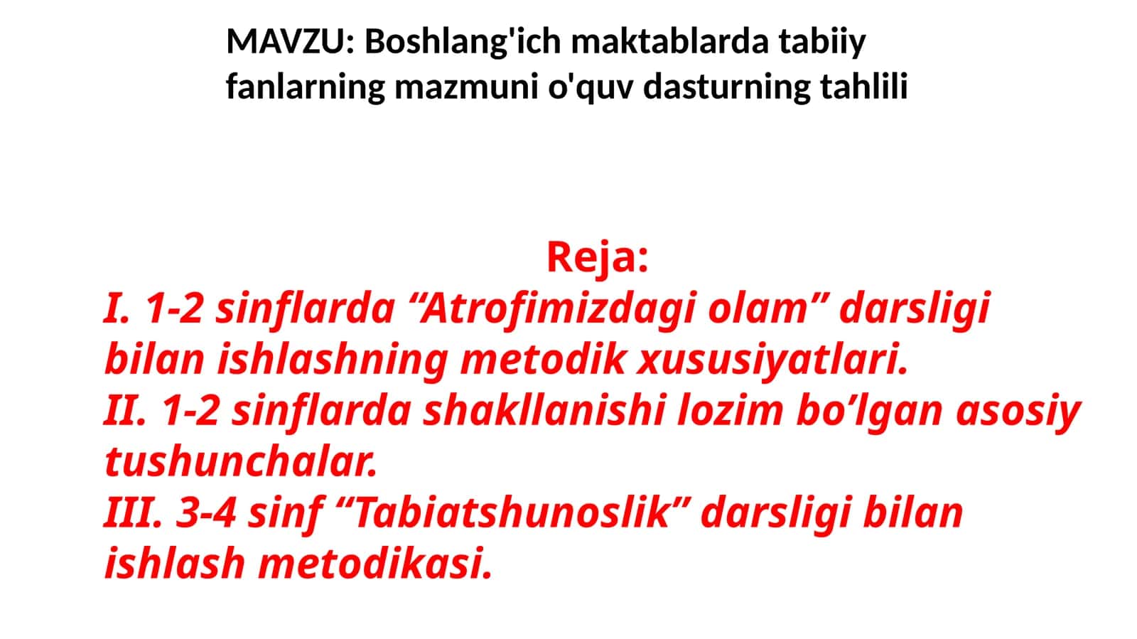 Boshlang'ich maktablar dastabiiy fanlarning mazmuni 1