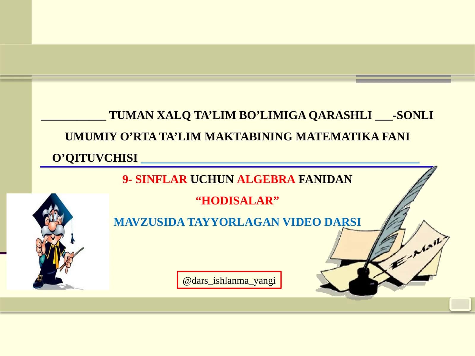 Video darsi "Hodisalar" mavzusida - Matematika fanidagi 1