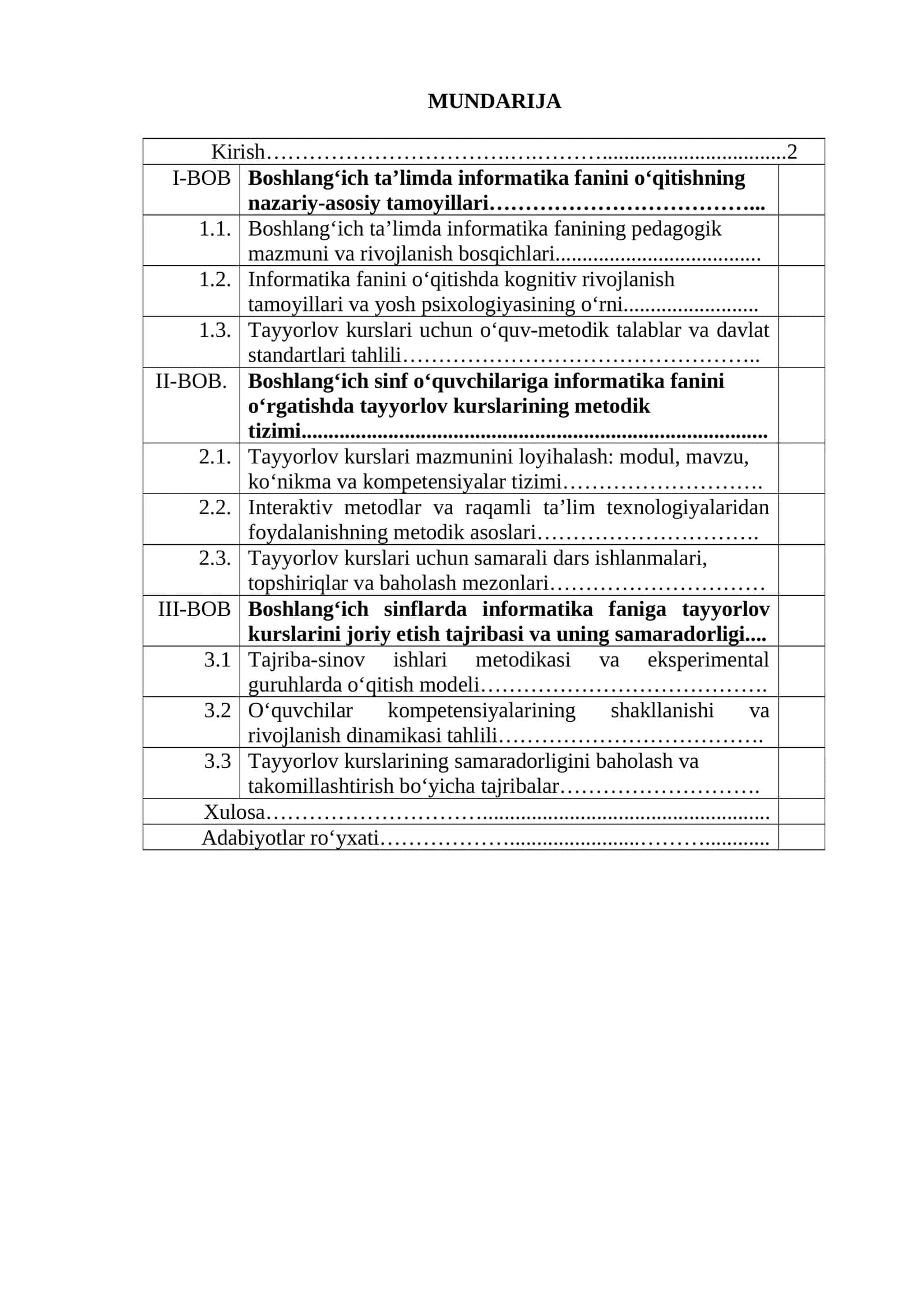Boshlang‘ich sinf o‘quvchilariga informatika fanini o‘rgatishda tayyorlov kurslarining metodik tizimi 1