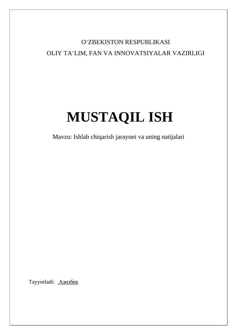 Ishlab chiqarish jarayoni va uning natijalari 1