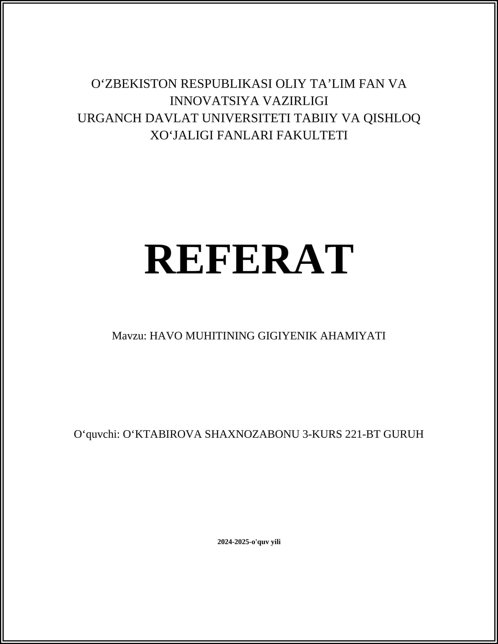 HAVO MUHITINING GIGIYENIK AHAMIYATI 1