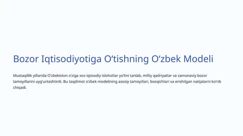 Bozor Iqtisodiyotiga Oʻtishning Oʻzbek Modeli 1
