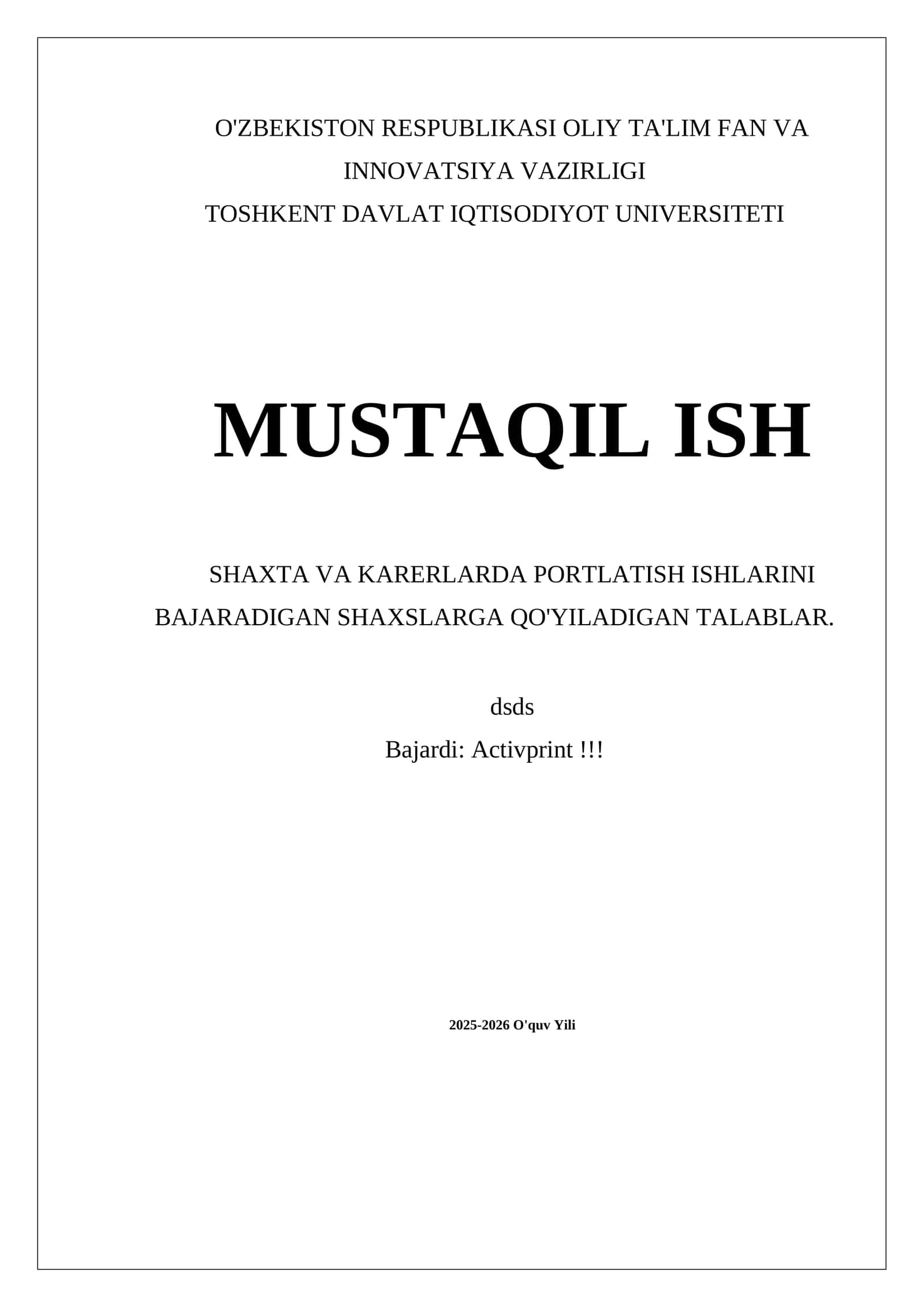 SHAXTA VA KARERLARDA PORTLATISH ISHLARINI BAJARADIGAN SHAXSLARGA QO'YILADIGAN TALABLAR 1