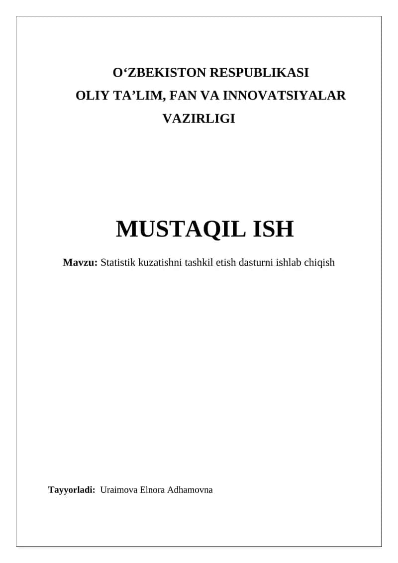 Statistik kuzatishni tashkil etish dasturni ishlab chiqish 1