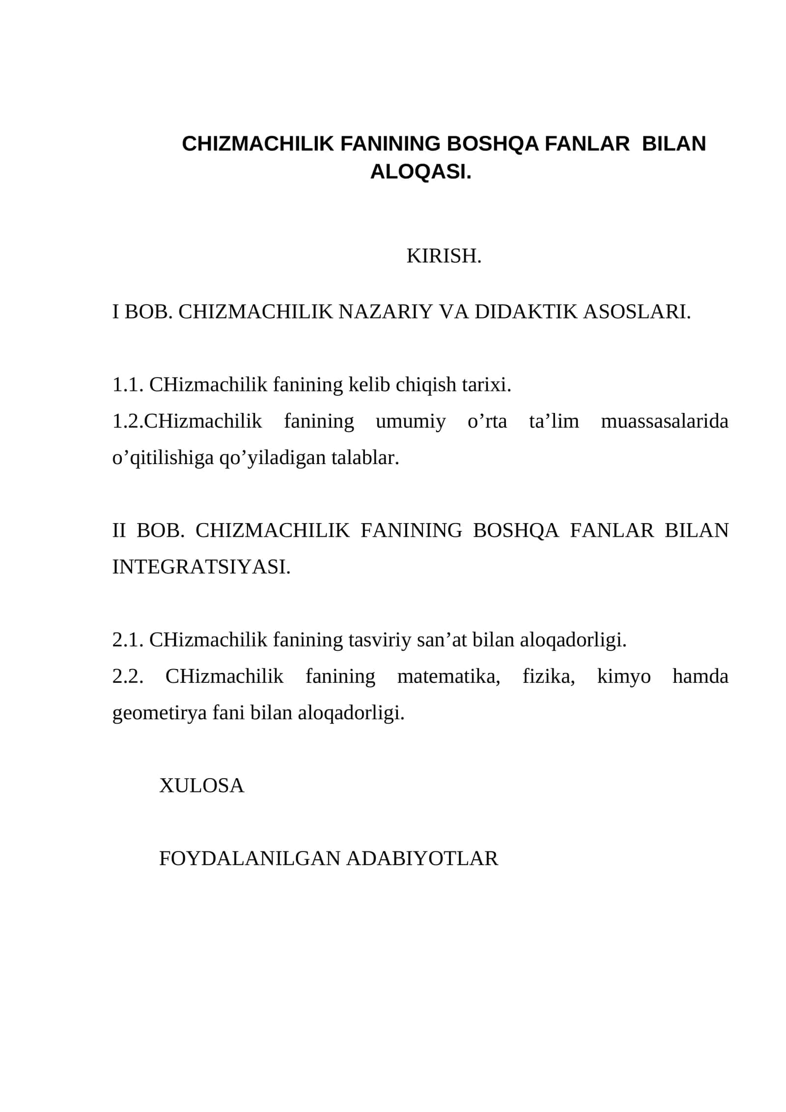 CHIZMACHILIK FANINING BOSHQA FANLAR BILAN ALOQASI 1