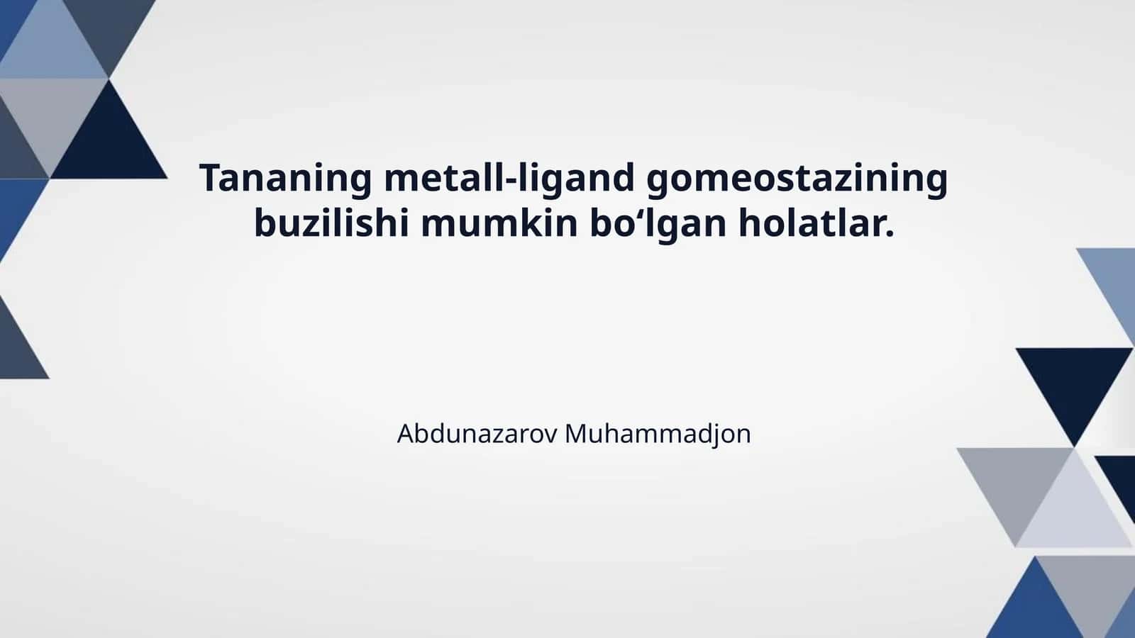 Tananing metall-ligand gomeostazining buzilishi mumkin bo‘lgan holatlar. 1
