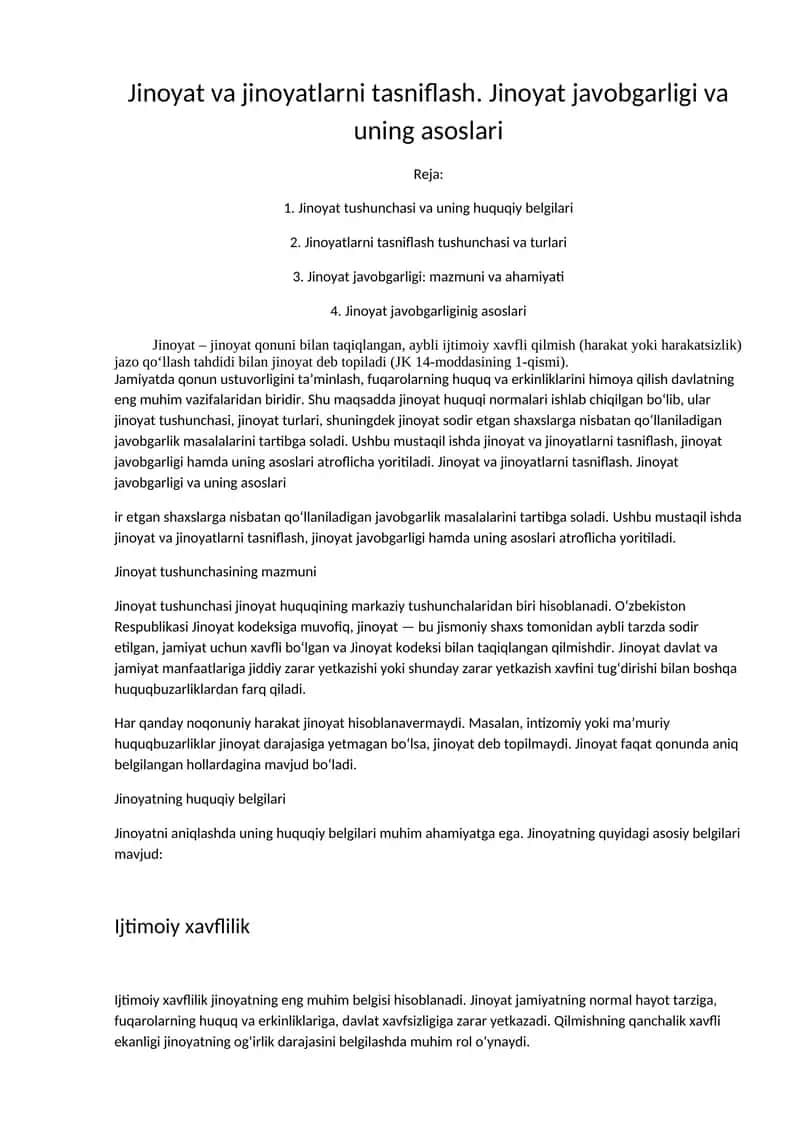 Jinoyat va jinoyatlarni tasniflash 1