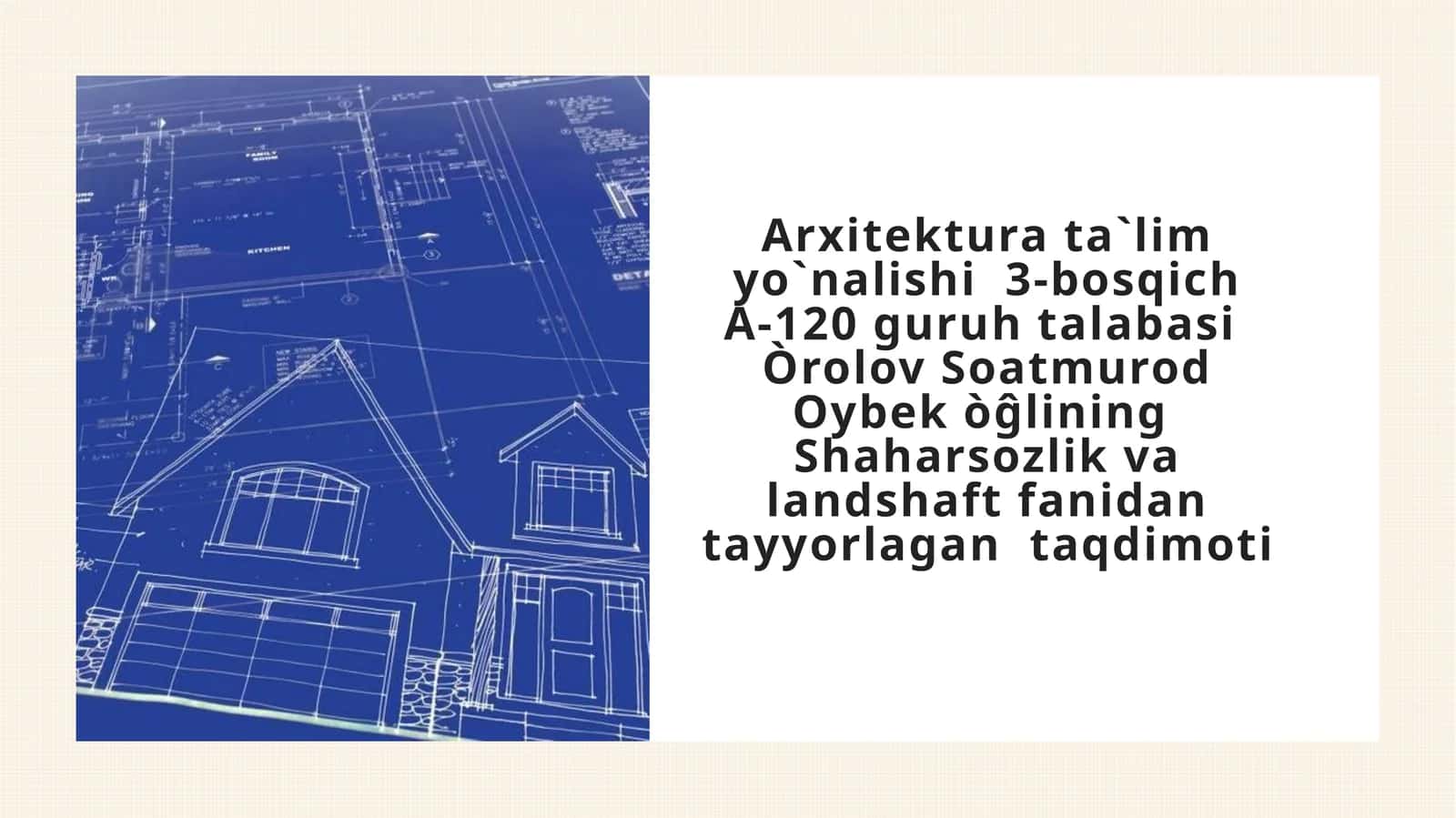 Shaharsozlik va landshaft fanidan tayyorlagan taqdimoti 1