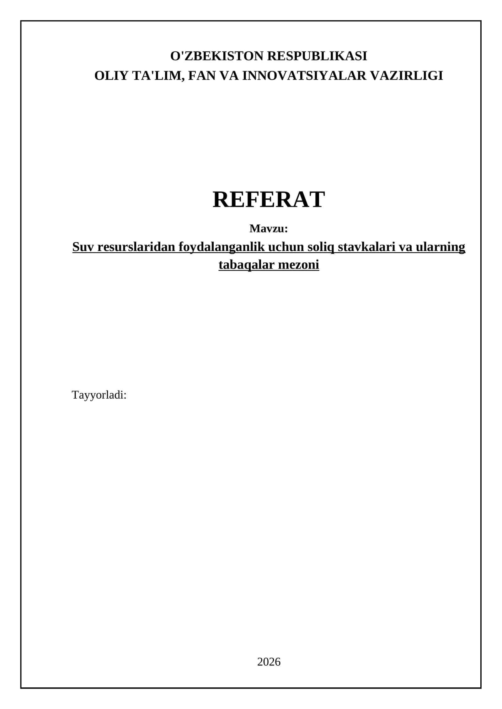 Suv resurslaridan foydalanganlik uchun soliq stavkalari va ularning tabaqalar mezoni 1