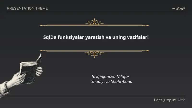 SQLda funksiyalar yaratish va uning vazifalari 1