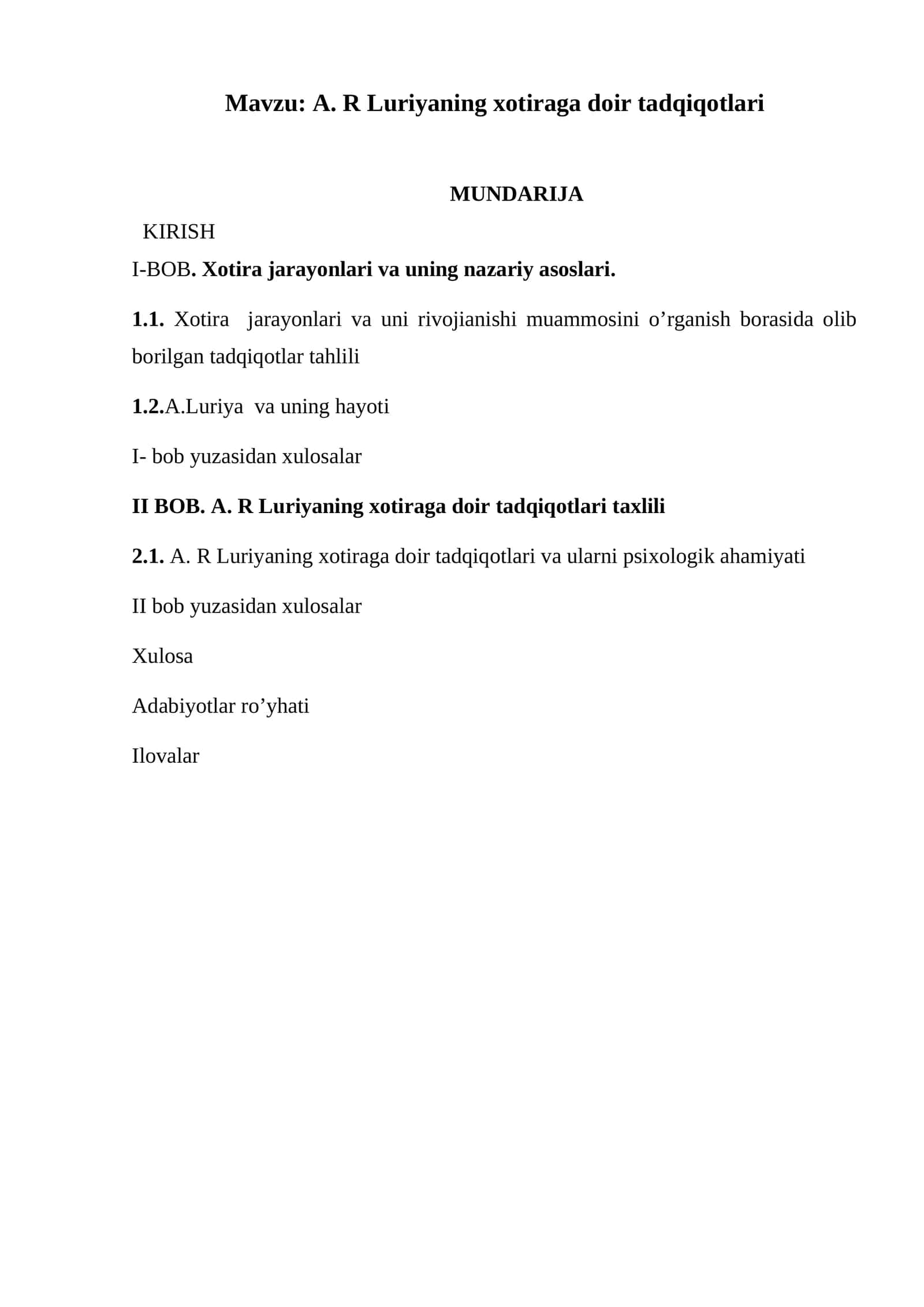 A.R Luriyaning xotiraga doir tadqiqotlari 1