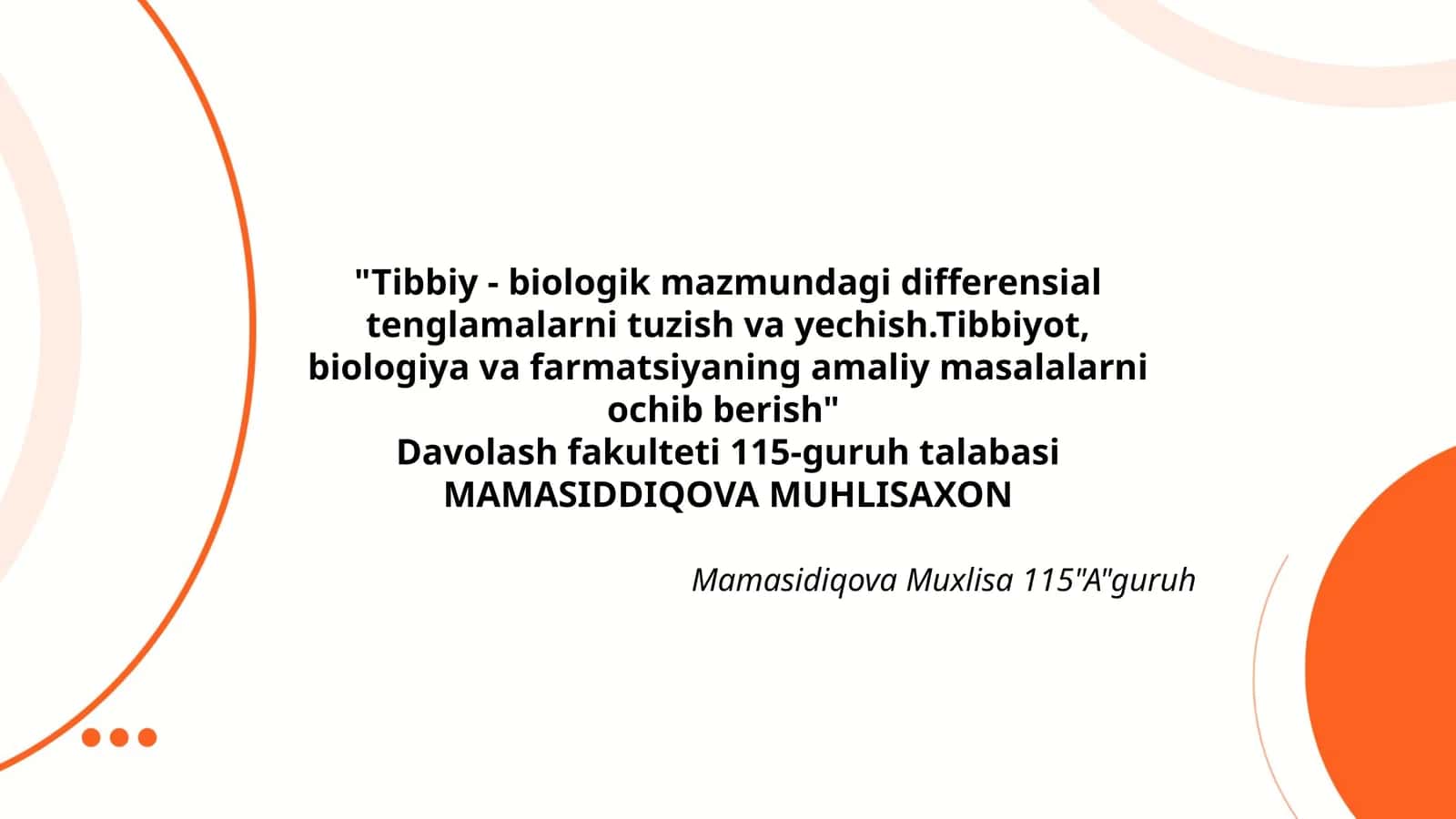 Tibbiy - biologik mazmundagi differensial tenglamalarni tuzish va yechish 1