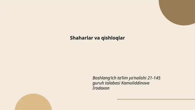 Shaharlar va qishloqlar 1