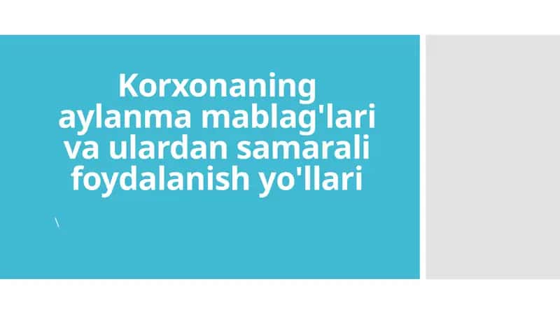 Korxonaning aylanma mablag'lari va ulardan samarali foydalanish yo'llari 1