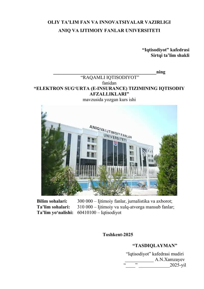 Elektron Sug'urta (E-Insurance) Tizimining Iqtisodiy Afzalliklari 1